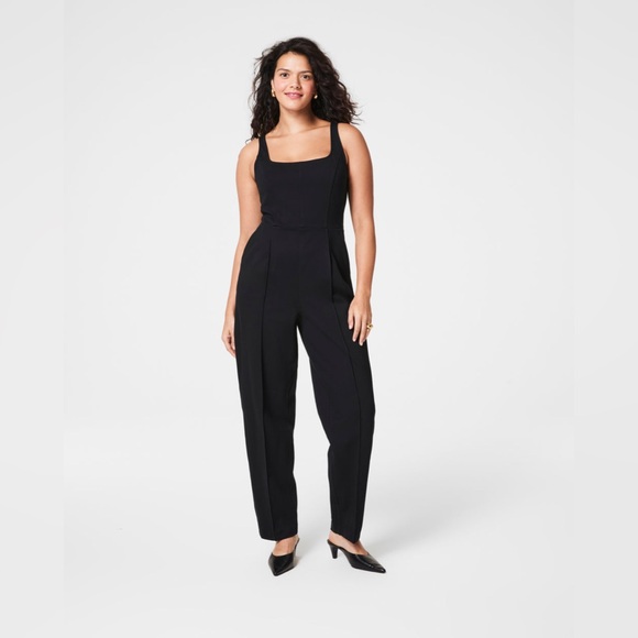 Spanx Ponte Corset Barrel Leg Jumpsuit Minimalist Black Stretch Career Small NEW - Picture 1 of 10